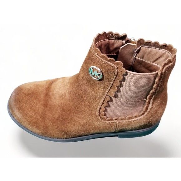 Michael Kors Girl's Ankle Booties Brown Faux Suede Zippers MK Logo Shoe Size 11K - Picture 5 of 11